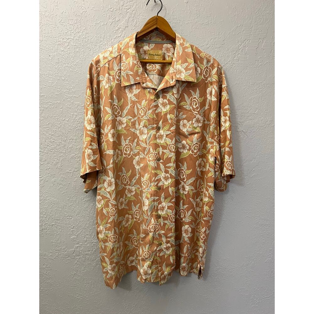 Tommy Bahama 100%‎ Silk Hawaiian Shirt Mens XXL Floral Camp Button Up Orange
